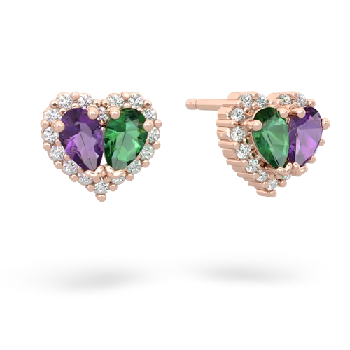 amethyst-lab emerald halo-heart earrings