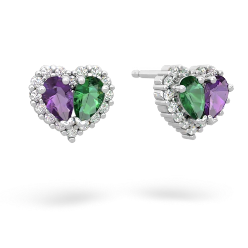 amethyst-lab emerald halo-heart earrings