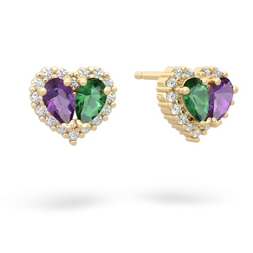 amethyst-lab emerald halo-heart earrings