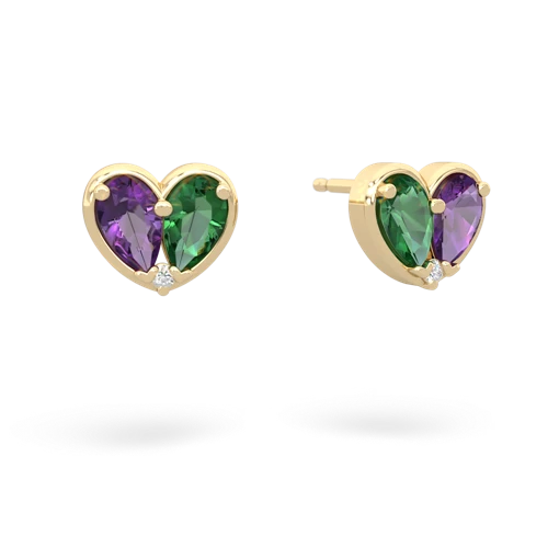 amethyst-lab emerald one heart earrings