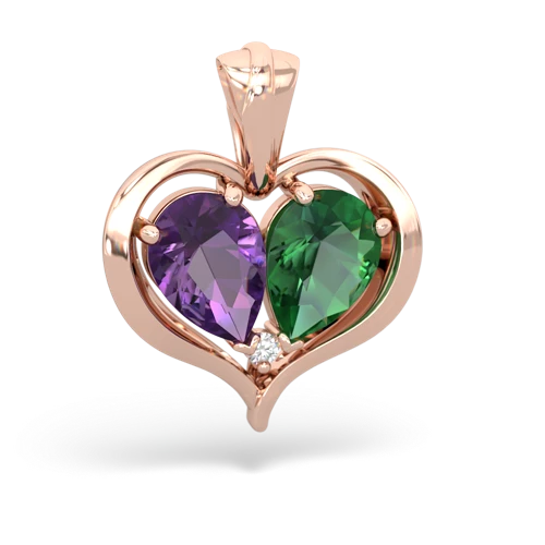 amethyst-lab emerald half heart whole pendant