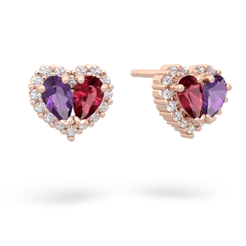amethyst-lab ruby halo-heart earrings