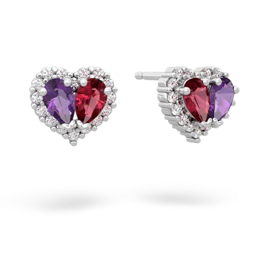 amethyst-lab ruby halo-heart earrings