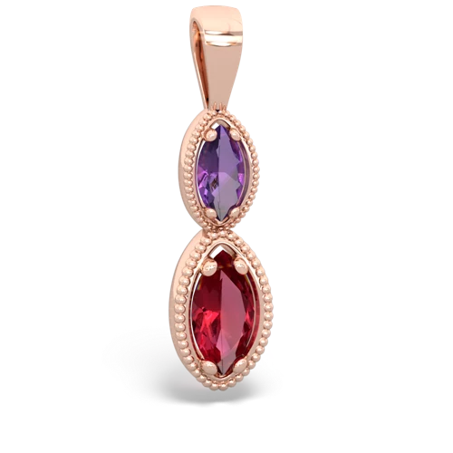 amethyst-lab ruby antique milgrain pendant