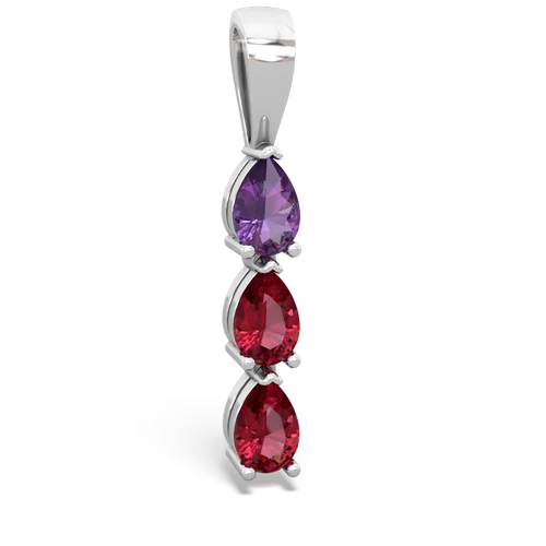 amethyst-lab ruby three stone pendant