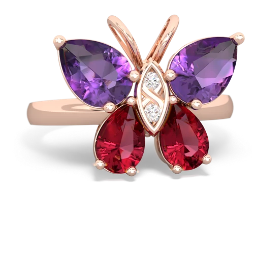 amethyst-lab ruby butterfly ring