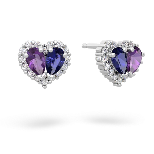 amethyst-lab sapphire halo-heart earrings