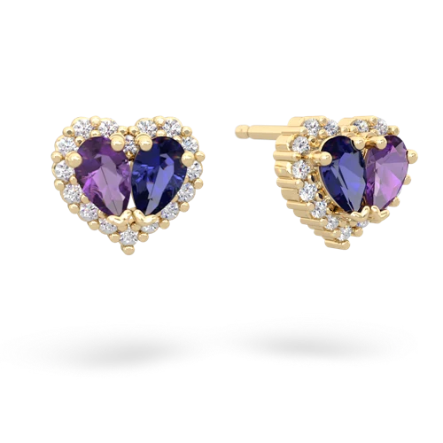 amethyst-lab sapphire halo-heart earrings