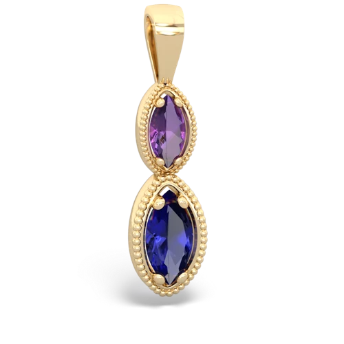 amethyst-lab sapphire antique milgrain pendant