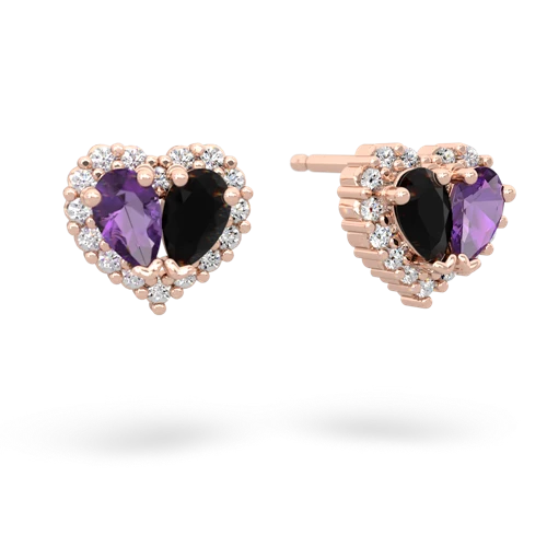 amethyst-onyx halo-heart earrings