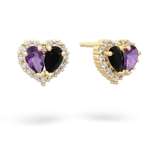 amethyst-onyx halo-heart earrings