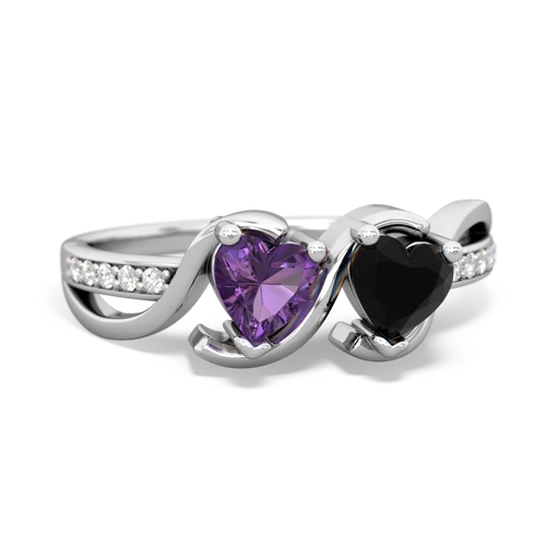 amethyst-onyx double heart ring