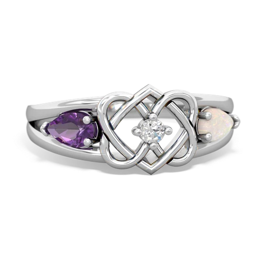 amethyst-opal double heart ring