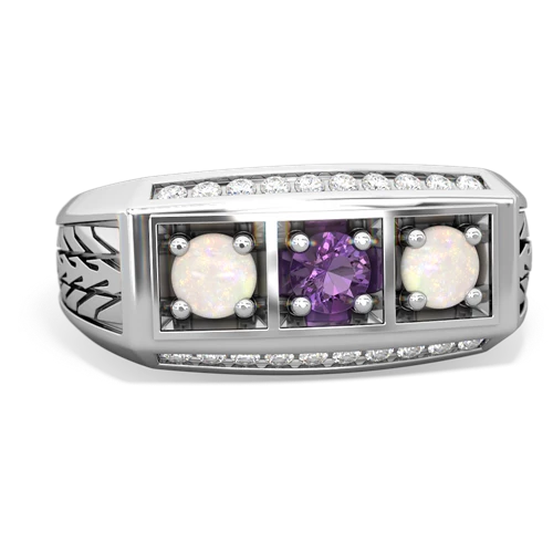 amethyst-opal three stone ring