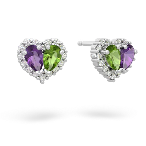 amethyst-peridot halo-heart earrings