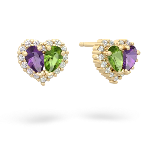 amethyst-peridot halo-heart earrings