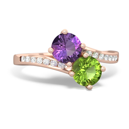 amethyst-peridot two stone channel ring