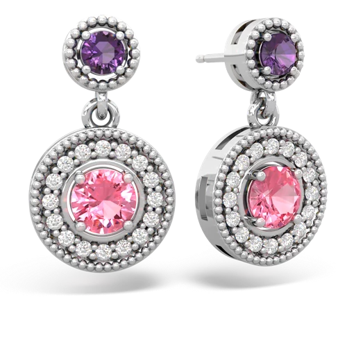 amethyst-pink sapphire halo earrings