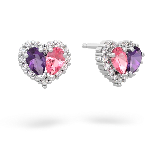 amethyst-pink sapphire halo-heart earrings