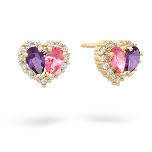amethyst-pink sapphire halo-heart earrings