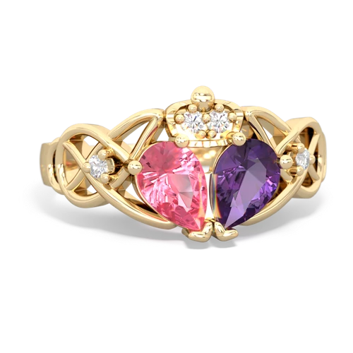 amethyst-pink sapphire claddagh ring