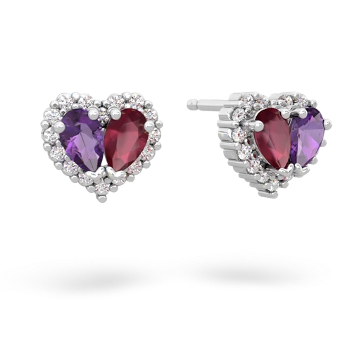 amethyst-ruby halo-heart earrings