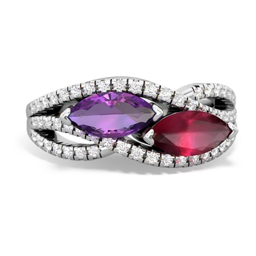 amethyst-ruby double heart ring