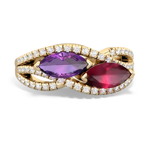 amethyst-ruby double heart ring