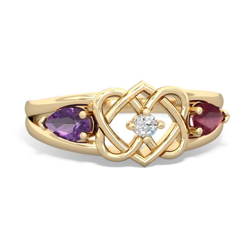 amethyst-ruby double heart ring