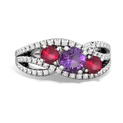 amethyst-ruby three stone pave ring