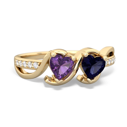 amethyst-sapphire double heart ring