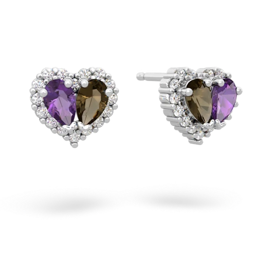 amethyst-smoky quartz halo-heart earrings