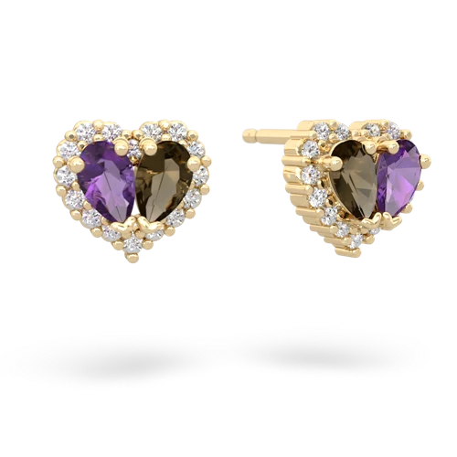 amethyst-smoky quartz halo-heart earrings