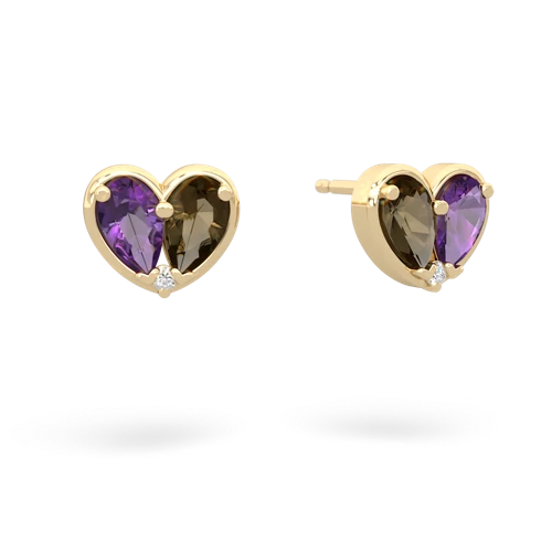 amethyst-smoky quartz one heart earrings