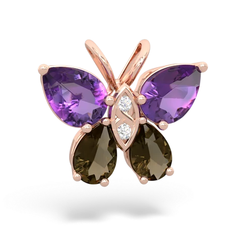 amethyst-smoky quartz butterfly pendant