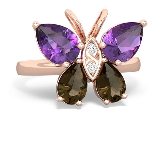 amethyst-smoky quartz butterfly ring