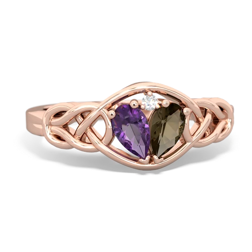 amethyst-smoky quartz celtic knot ring