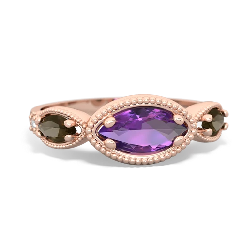 amethyst-smoky quartz milgrain marquise ring