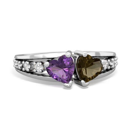 amethyst-smoky quartz modern ring