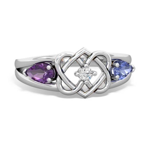 amethyst-tanzanite double heart ring