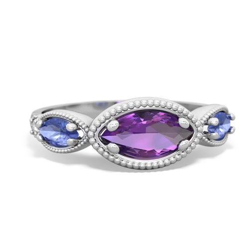 amethyst-tanzanite milgrain marquise ring