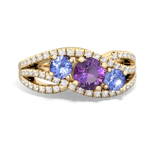 amethyst-tanzanite three stone pave ring