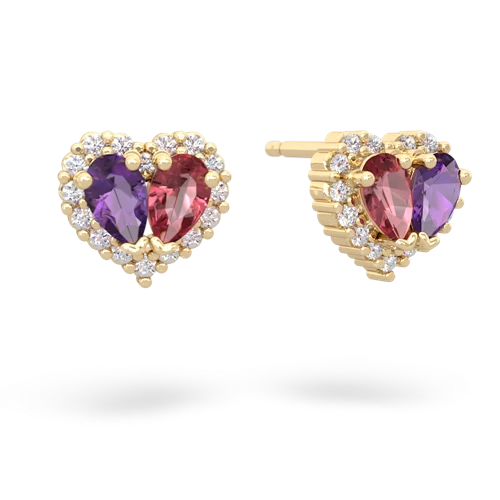 amethyst-tourmaline halo-heart earrings