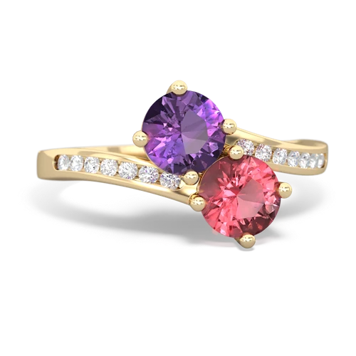 amethyst-tourmaline two stone channel ring