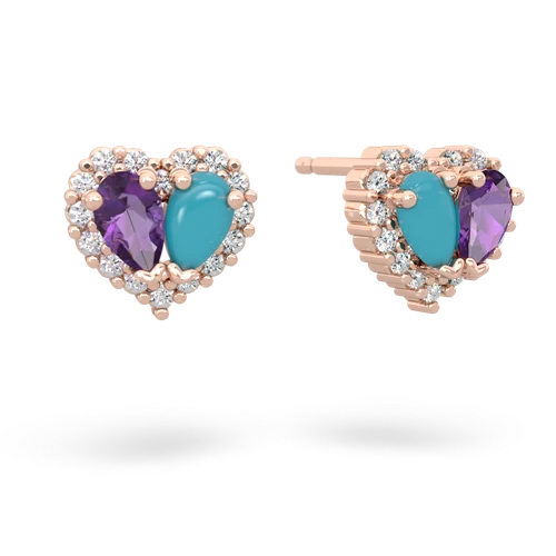 amethyst-turquoise halo-heart earrings