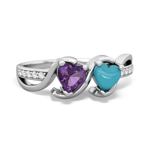 amethyst-turquoise double heart ring