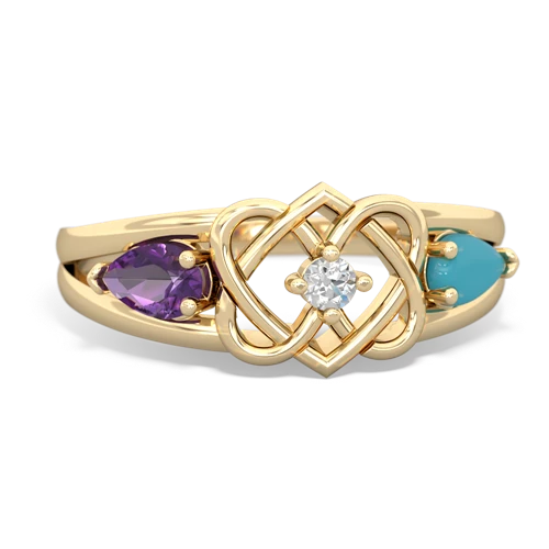 amethyst-turquoise double heart ring