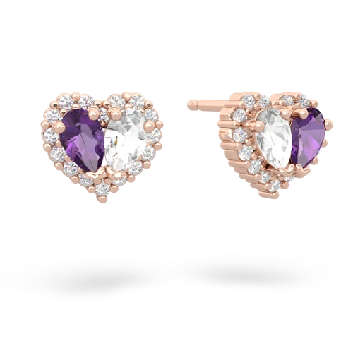 amethyst-white topaz halo-heart earrings