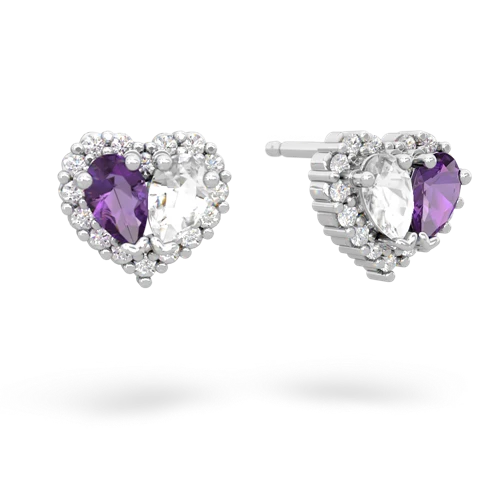 amethyst-white topaz halo-heart earrings