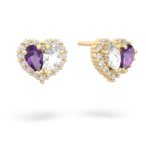 amethyst-white topaz halo-heart earrings